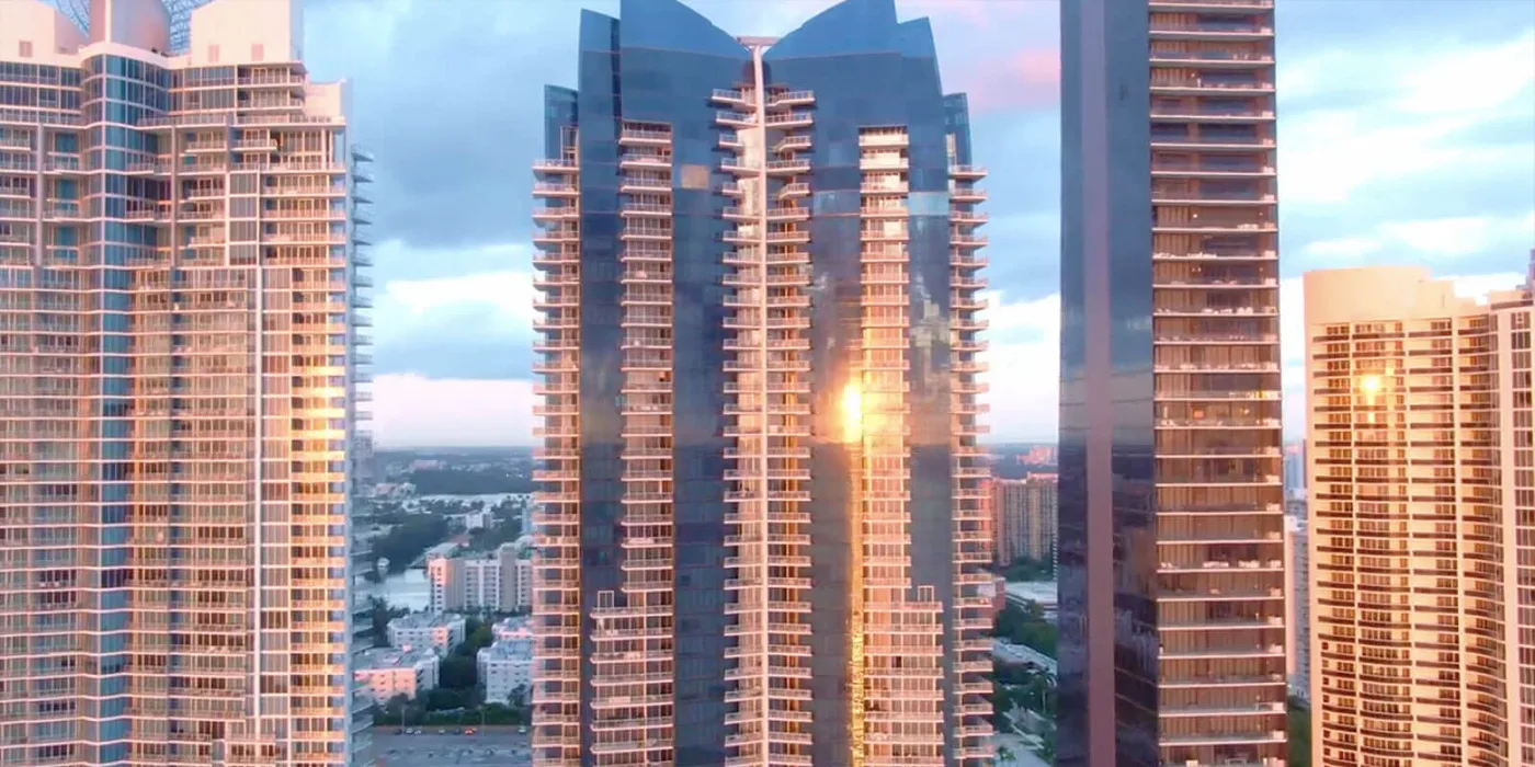 Miami waterfront buildings pictured on the East of Collins website